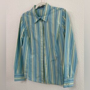 Liz Claiborne Striped Blue, Yellow, and White Women's Button Down Shirt